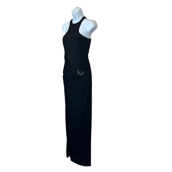 Halston Black Tank Gown Size 4 Cocktail Bodycon Halter Chic Maxi Dress $545 Flaw - Picture 6 of 12